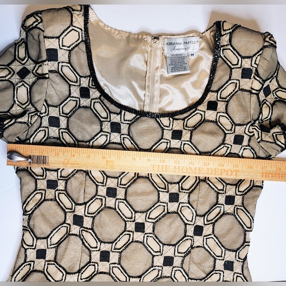 Adrianna Papell Evening Beaded Blouse Sz M 100% Silk Black Gold Geometric Top - Picture 13 of 15